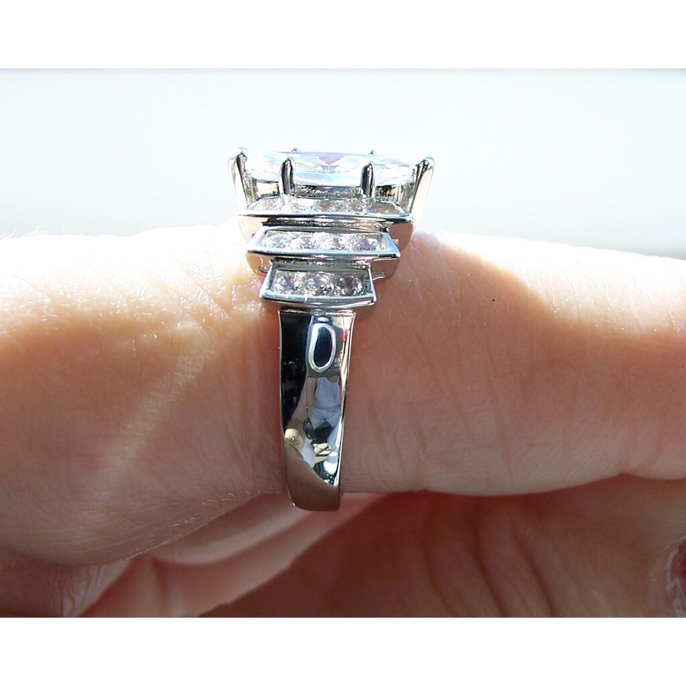 925 STERLING SILVER Marquise Cubic Zirconia Stair Step Tier Ring - Picture 8 of 16